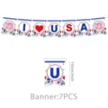 Detailansicht der 4. Juli Party Wimpelkette mit USA Buchstaben und floralem Blumenmuster. - Banner