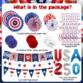 USA 4. Juli Party Dekoration Set 250. Jubiläum Flagge Fächer Pom Poms Luftballons - Unabhängigkeitstag 7-teiliges Set / Ballons+Banner+Girlande+Spirals+Pompons+Fächer+Wimpel