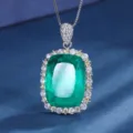 Luxury cushion cut green gemstone pendant necklace with dazzling cubic zirconia halo. - Pendant Only / Emerald