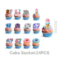 24pcs Birthday Cake Toppers Donut Number 67 Party Cupcake Decor Kids Baby Shower Supplies - 24 Pieces/Pack