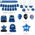 2026 Abschluss Party Deko Set Banner Haengende Spiralen Wabenbälle Ballons Deko - Party-Deko-Set (Banner+Waben+Spirale+Ballon) / Set (46 Stück/Packung) / Blau