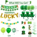 St. Patrick's Day Party Deko Set mit Kleeblatt Banner, Luftballons und Pompoms. - St. Patricks Deko Set