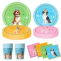 Hunde Geburtstag Party Geschirr Set süße Welpen Pappteller Becher Servietten Kinder - Haustier Hund Thema / 4-teiliges Set (Tellerx20+Servietten+Becher)