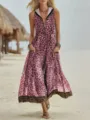 Damen rosa Leo-Print ärmellos Kapuze Reißverschluss Taschen Strand Maxikleid Sommerkleid - S / Kleider / Rot