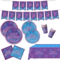 Blaues lila Spinnennetz Geburtstag Party Zubehör Set mit Tellern Bechern und Servietten. - Blau Violettes Spinnennetz / 6-teiliges Set (Mit Tischdecke+Banner)
