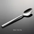 Stainless steel dinner spoon detail view, modern square handle, bright polished surface. - Dinner Spoon Only