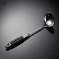Stainless steel soup ladle with wood grain handle, 37cm length for kitchen cooking. - Porridge Spoon