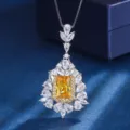 Luxus imitierte gelbe Diamant Halskette mit funkelnden Zirkonia Steinen für Damen Mode. - Nur Anhänger (Ohne Kette) / Gelb