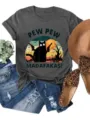 Mujer Retro Gato Negro Pistola Estampado Camiseta Manga Corta Cuello Redondo Verano Top - S / Tops / Gris oscuro