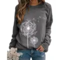 Donkergrijs sweatshirt met lange mouwen en paardenbloemprint, casual losse pasvorm. - S / Grijs