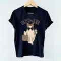 Women vintage Halloween ghost short sleeve t-shirt casual crewneck graphic tee top - Navy Blue