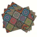 Bohemian mandala placemat set with ethnic traditional geometric patterns for table decor - Style 1141