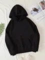Effen kleur lange mouw capuchon sweatshirt voor vrouwen casual zwarte trui hoodie - S / Zwart
