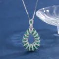 Emerald green teardrop pendant necklace for women, stylish cubic zirconia necklace main - Single Necklace