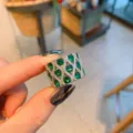 Anello largo vintage con pietra verde da donna, elegante anello di moda in cristallo. - Taglia 7 / Verde
