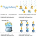 Süße Cartoon gelbe Ente Geburtstag Party Dekoration Banner und Tortenaufsatz Set - 4-teiliges Dekoset (Banner Tortenaufsätze Wirbel)
