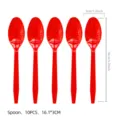 Cucharas de plástico rojo, paquete de 10 piezas, 16.1x3cm vajilla descartable fiesta. - Cucharas de Plástico