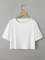 Eenvoudig wit crop t-shirt korte mouw casual basic effen kleur details uitzicht - S / Wit