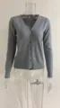 Grijs V-hals lange mouw gebreid vest vrouwen casual knoop trui top dames mode kleding - S / Grijs