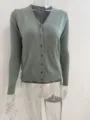 Vrouwen groene V-hals lange mouw gebreide vest casual knoopje trui topje stijlvol - S / Groen