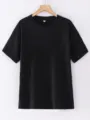Klassiek effen zwart t-shirt met korte mouwen voor dames, comfortabele casual ronde hals. - S / Zwart