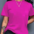 Maglietta básica da donna a maniche corte tinta unita, top estivo rosa acceso. - Taglia S / Rosso rosa