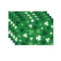 Set of 4 green shamrock clover pattern placemats for dining table and kitchen decoration. - 30x45cm / Style 1