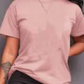 Donna t-shirt base colore unito manica corta rosa top estivo abbigliamento casual moda - Taglia S / Rosa