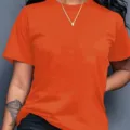 Donna basic t-shirt arancione tinta unita maniche corte top casual estivo moda chic - Taglia S / Arancione