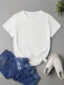 Effen wit t-shirt met korte mouwen voor dames, casual basic effen kledingtop nu. - XS / Wit