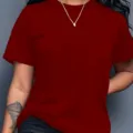Maglietta donna basic tinta unita manica corta rosso scuro, top casual comodo e versatile. - Taglia S / Borgogna