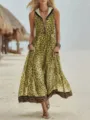 Leopardenmuster ärmelloses Kapuzenkleid mit Reißverschlusstaschen lässiges Strandlanges Kleid. - S / Kleider / Gelb
