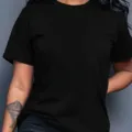 Vrouwen zwart basic t-shirt effen kleur korte mouw casual top voor dagelijkse - Zwart