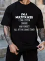 Men's casual black cotton t-shirt featuring funny slogan print, comfortable short sleeve top. - S / Black (20)