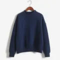 Effenkleurige sweatshirt met lange mouwen en opstaande kraag losse trui dames - M / Tops / Marineblauw