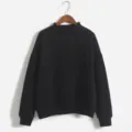 Effen opstaande kraag blanco sweatshirt voor aangepaste druk, casual lange mouwen. - Zwart