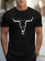 Maglietta Nera da Uomo in Cotone con Stampa Grafica di Teschio di Toro Streetwear - Nero (2)