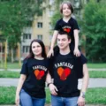 Ensemble de t-shirts assortis pour famille manches courtes imprimé coeur géométrique. - 90 / Hauts / Noir Double Cœur