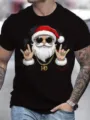 T-shirt nera a maniche corte da uomo con stampa Babbo Natale divertente top estivo - Nero (5)