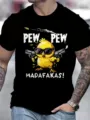 T-shirt in cotone nero da uomo con stampa divertente di pulcino estivo top casual manica - Nero (7)