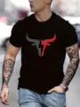 T-shirt manica corta nera da uomo con fantastico design stampa toro per stile casual - Nero (9)