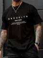 Maglietta nera casual da uomo a maniche corte in cotone con stampa Brooklyn New York. - Nero (11)