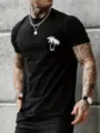 T-Shirt Uomo Nera con Stampa Palma Maniche Corte Casual Estate Cotone Top Moda Nuova - Nero (12)