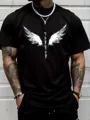 Maglietta nera da uomo a maniche corte con stampa ali streetwear casual estivo top. - Nero (14)