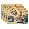 Vintage metal tin sign set featuring retro cafe, route 66 and pin-up girl design for decor. - Style 1241