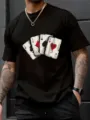Detailed close-up view of the black short sleeve t-shirt featuring poker ace graphic. - 6029