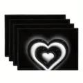 Set of 4 black table placemats with modern 3D layered white heart design and stitched edges. - Style 1242