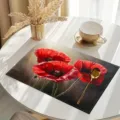 Red poppy floral rectangular table placemat, stylish kitchen dining table mat decoration. - Style 1243