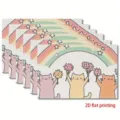 Linen table placemat with cute cartoon cat and rainbow print, heat resistant dining table mat - 30cm*45cm / 1