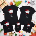 Familie Matching Kerst T-Shirts Leuke Wijnglas Print Zwarte Korte Mouw Familie Set - Volwassene S / Tops / Wijnglas Kerst Stijl